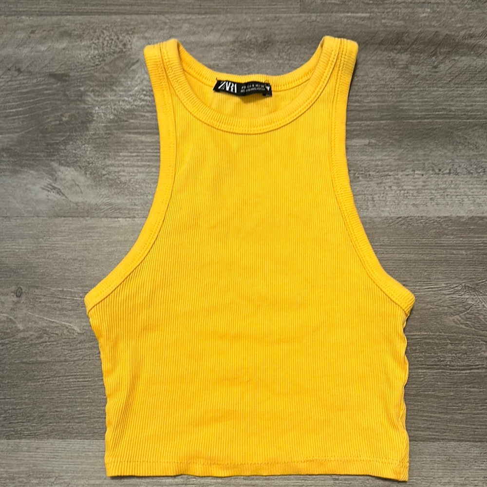 Zara Yellow Fitted Crop Tank Top